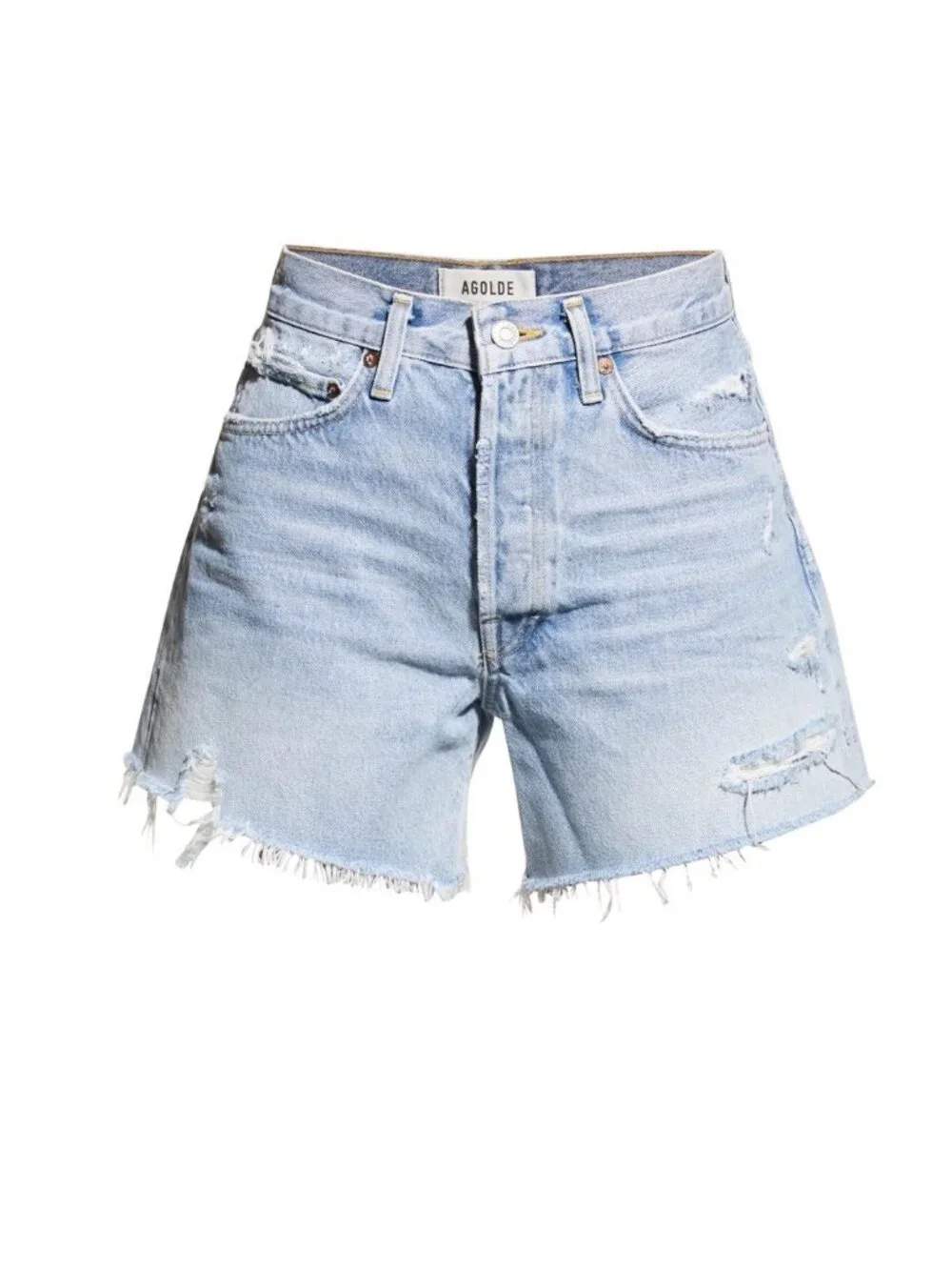 Agolde Parker Swapmeet Color Long Frayed Denim Shorts - Picture 3 of 8
